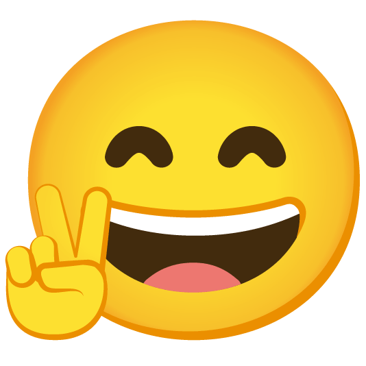 Big smiling emoji throwing up the peace sign.  How I imagine I look.